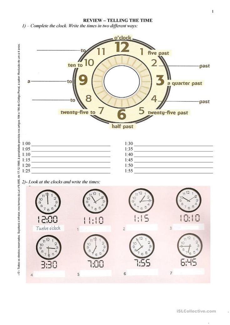 Telling Time Worksheet Islcollective