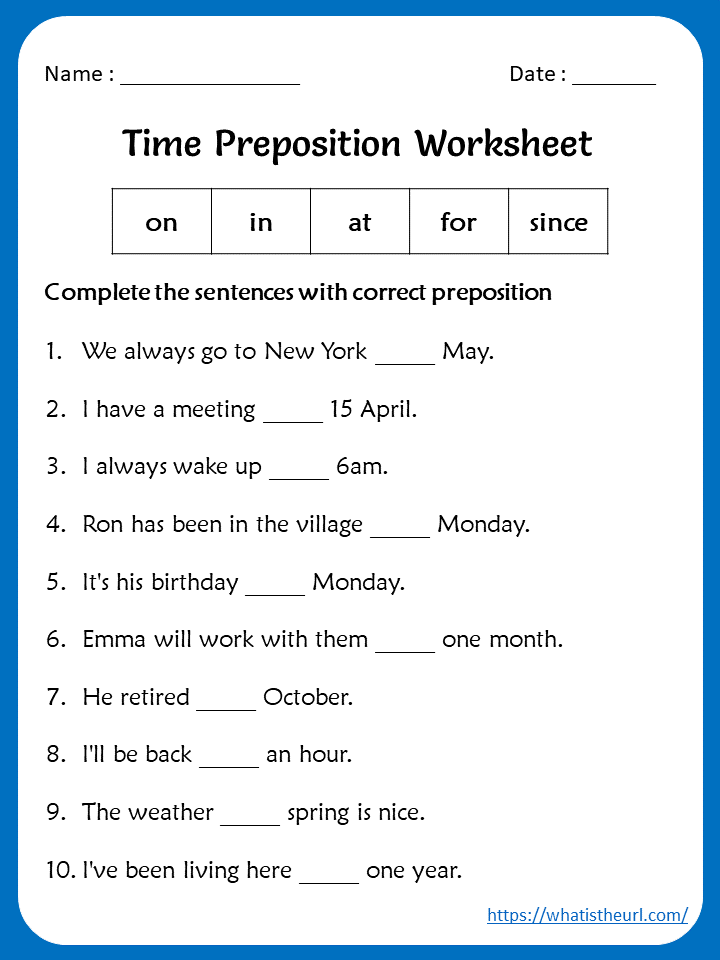 Preposition Of Place Worksheets