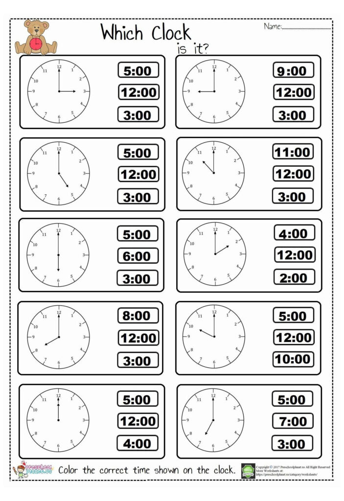 Preschool Clock Worksheet clock worksheets kindergarten 