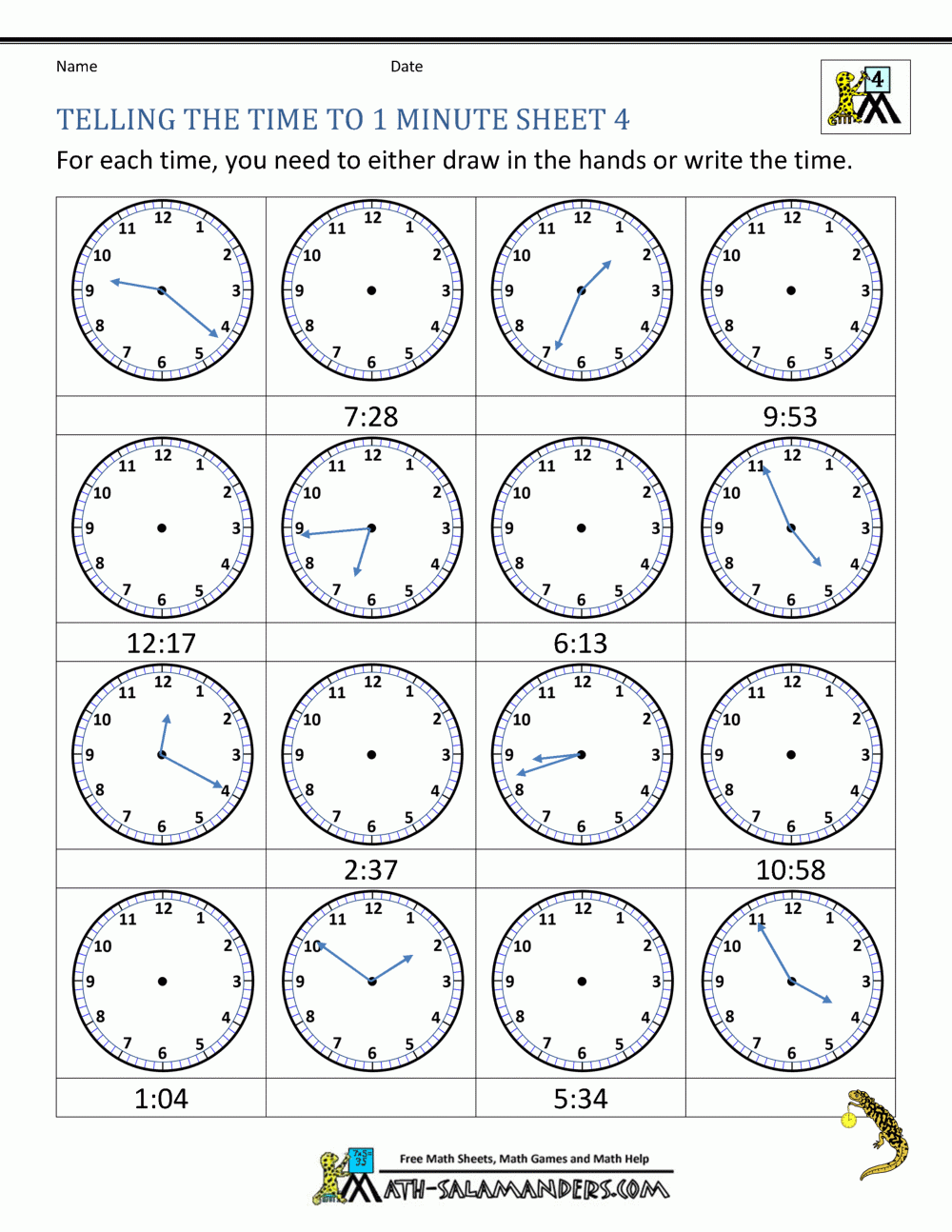 Elementary Clock Worksheets