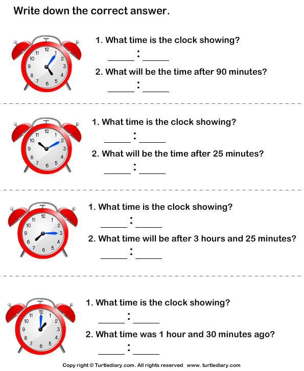 Read Clock And Find Time Difference Turtle Diary Worksheet