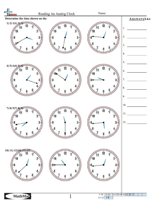 Reading An Analog Clock Worksheet With Answer Key Printable Pdf Download