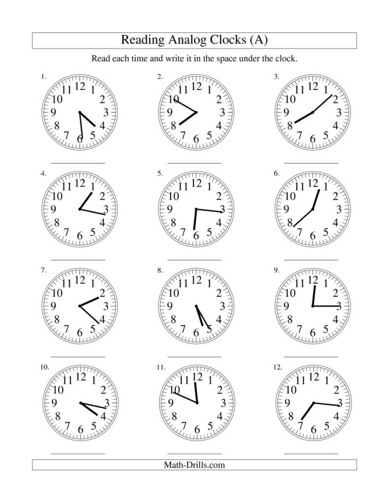 Reading Time On An Analog Clock In 1 Minute Intervals a Worksheets 