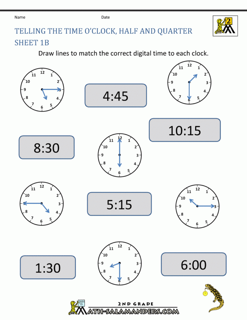 Second Grade Math Worksheets Free Printable K5 Learning Telling Time 