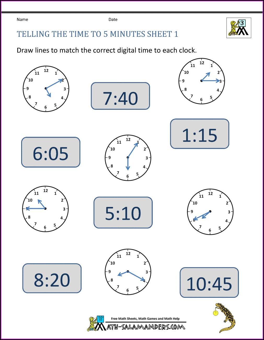 Telling The Time Worksheets Snappy Maths