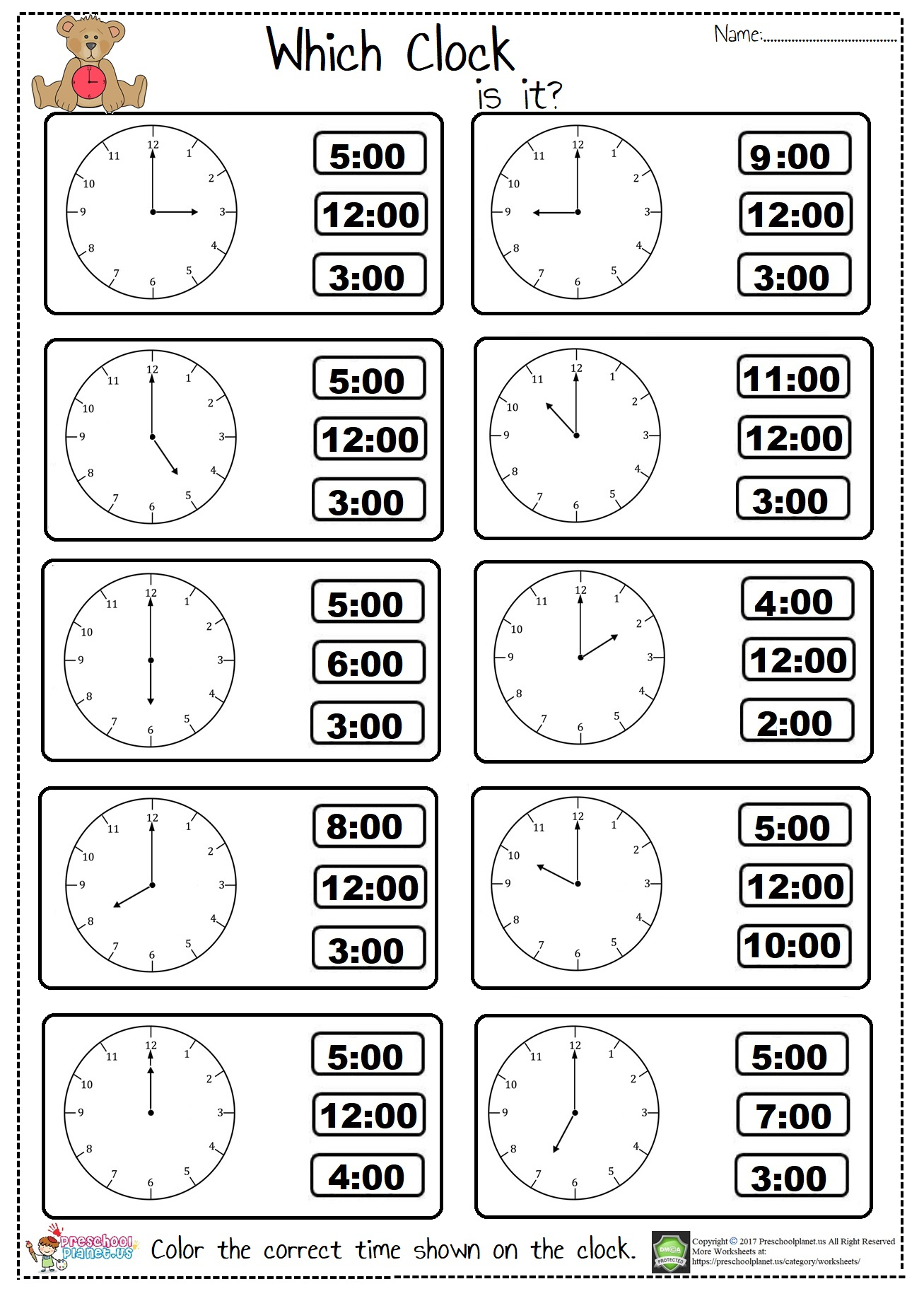 Learning Telling Time Worksheets