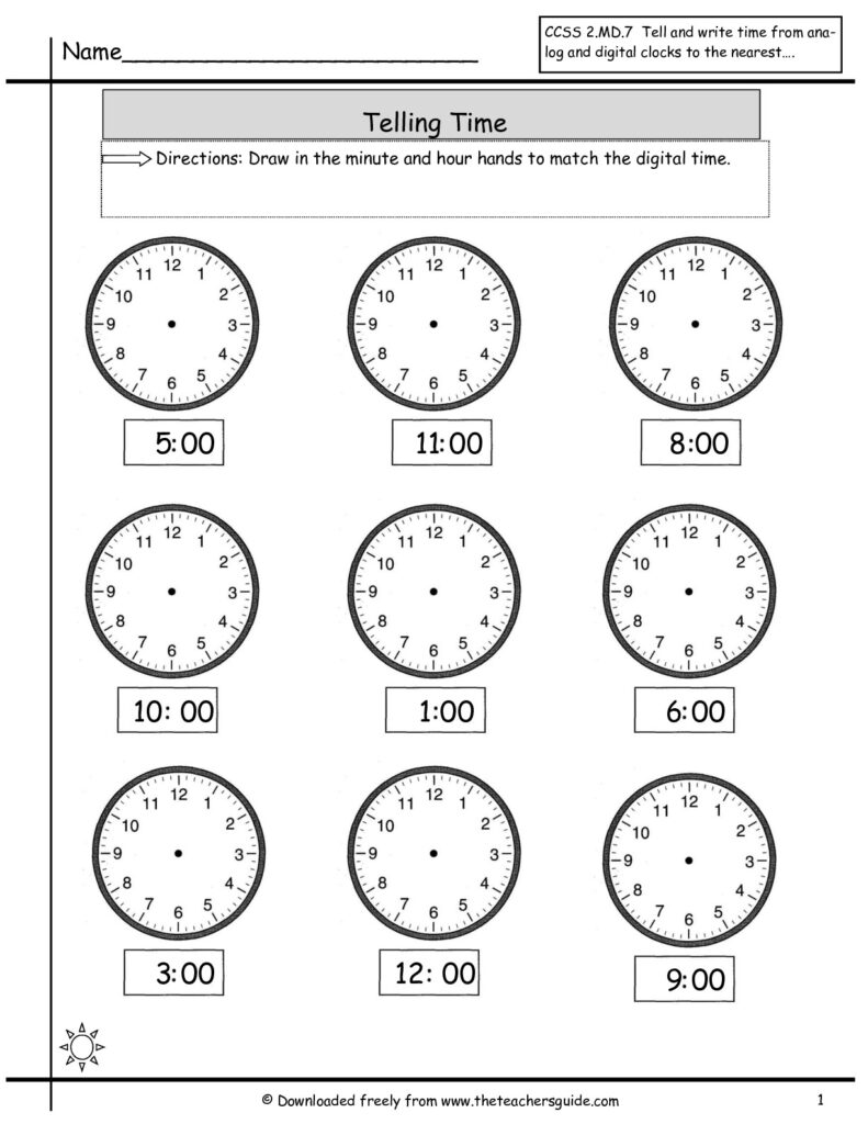 Tell Time Clock Worksheets