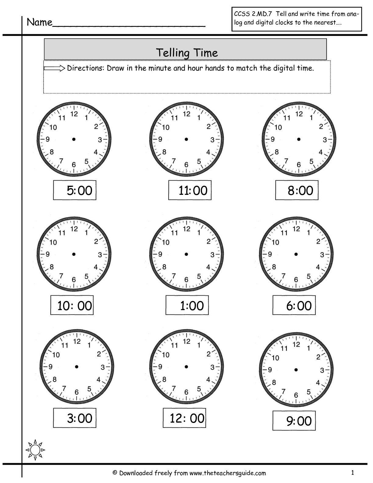 Tell The Time Clock Worksheets