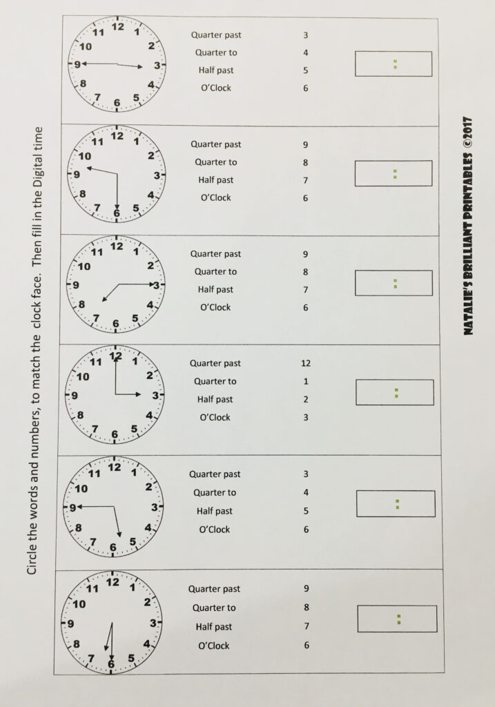 Telling The Time Clocks Practice Sheet Year 3 Age 7 8 Math 