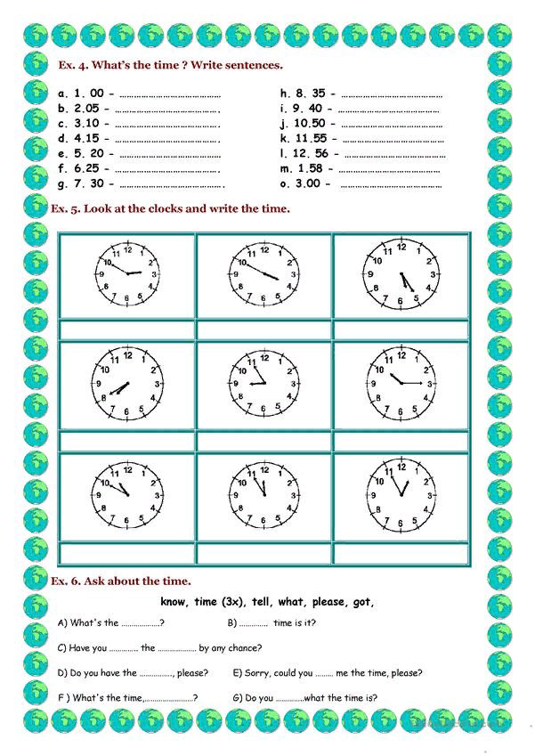 TELLING THE TIME English ESL Worksheets Time Worksheets Telling 