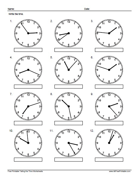 Telling The Time Exercises Free Printable