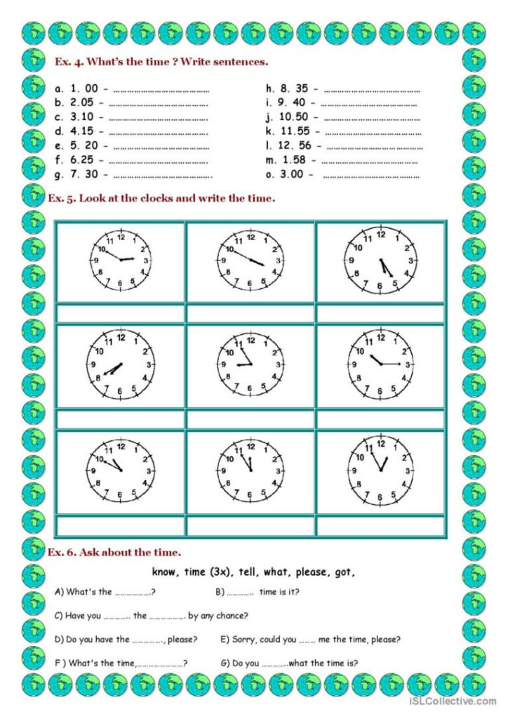 Telling The Time General Vocabulary English ESL Worksheets Pdf Doc