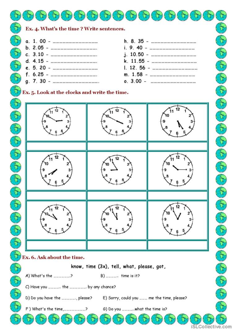 Telling Time In English Exercises