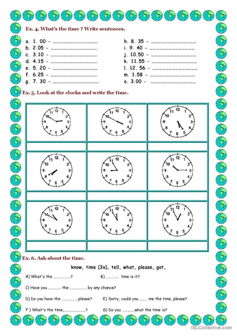 Telling The Time Worksheet Doc