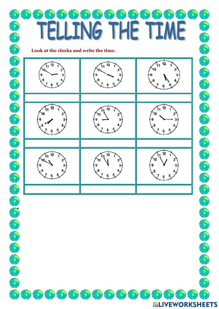 Telling The Time Homework Worksheet