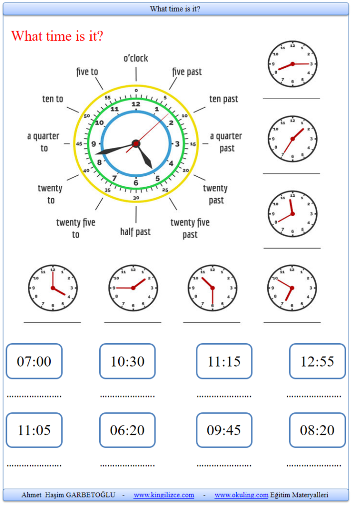 Telling The Time What Time Is It Worksheets Kingilizce