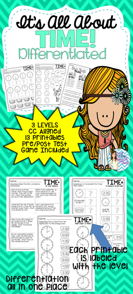 Telling Time DIFFERENTIATED Printables 3 LEVELS On above below All In 