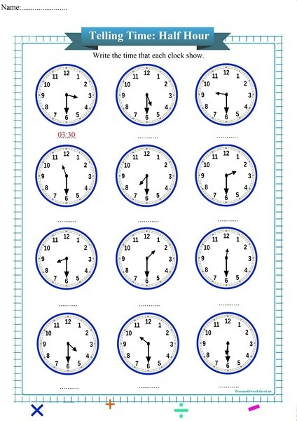 Telling Time Half Hour Worksheets Worksheets Master