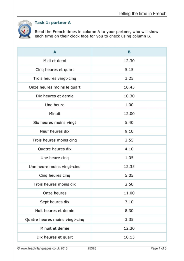 Telling Time In French Worksheet Google Search In 2020 Printable 