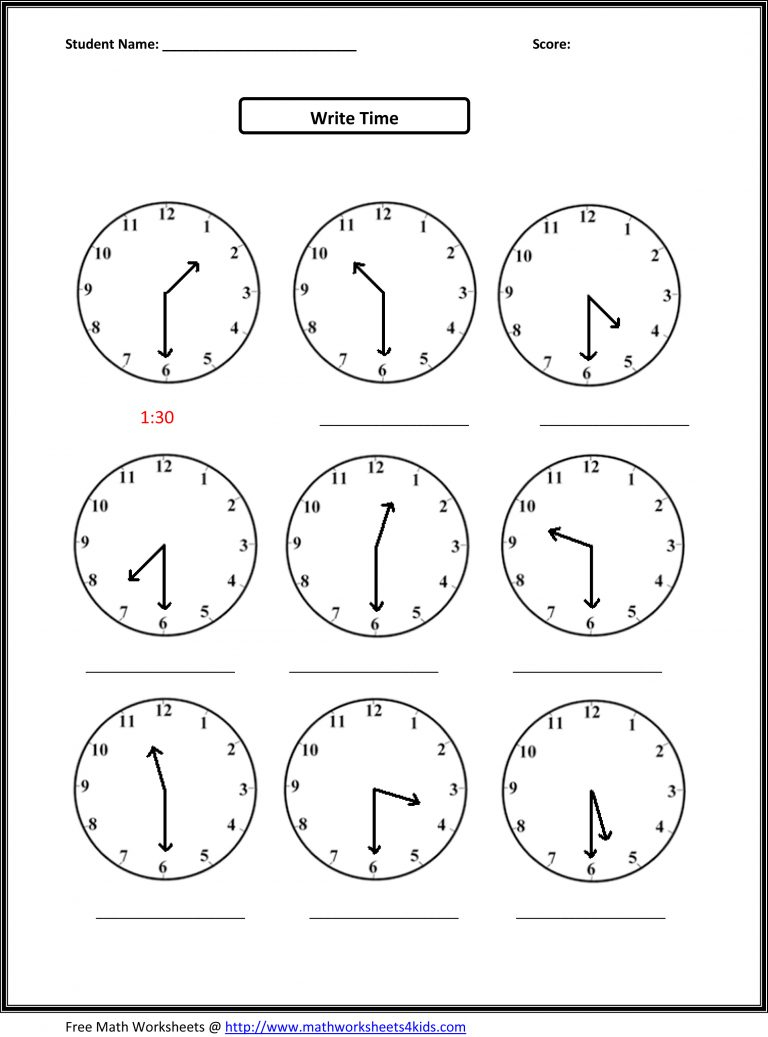 Telling Time For 2nd Graders