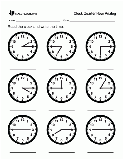 Telling Time To The Quarter Hour Match It Need To Assess Telling 15