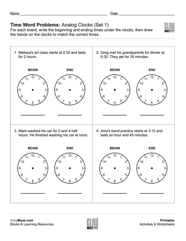 Telling Time Word Problems Worksheet With Analog Clocks Time Word 