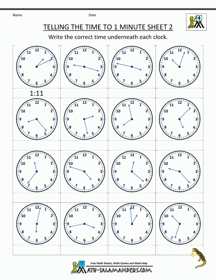 Telling The Time Year 4 Worksheets