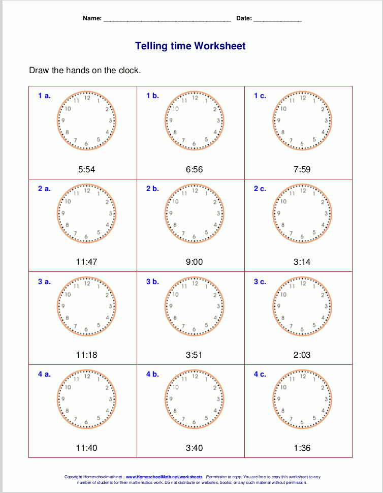 Telling Time Worksheets For 3rd Grade