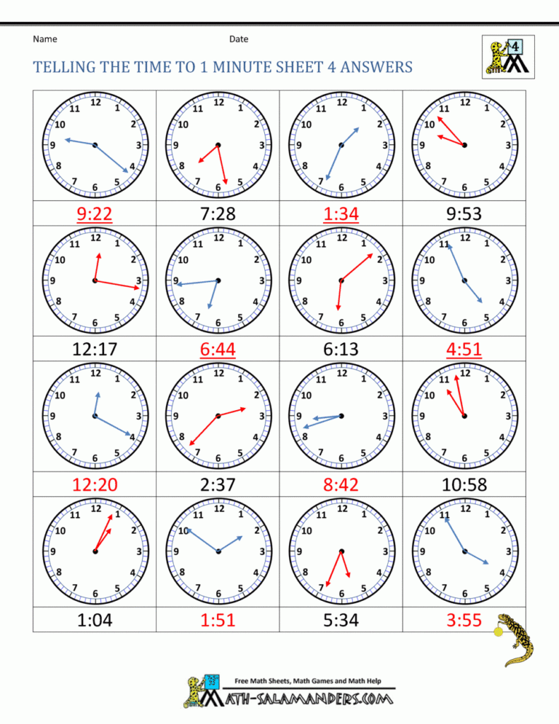 Telling Time Worksheets Grade 4 To The Nearest Minute