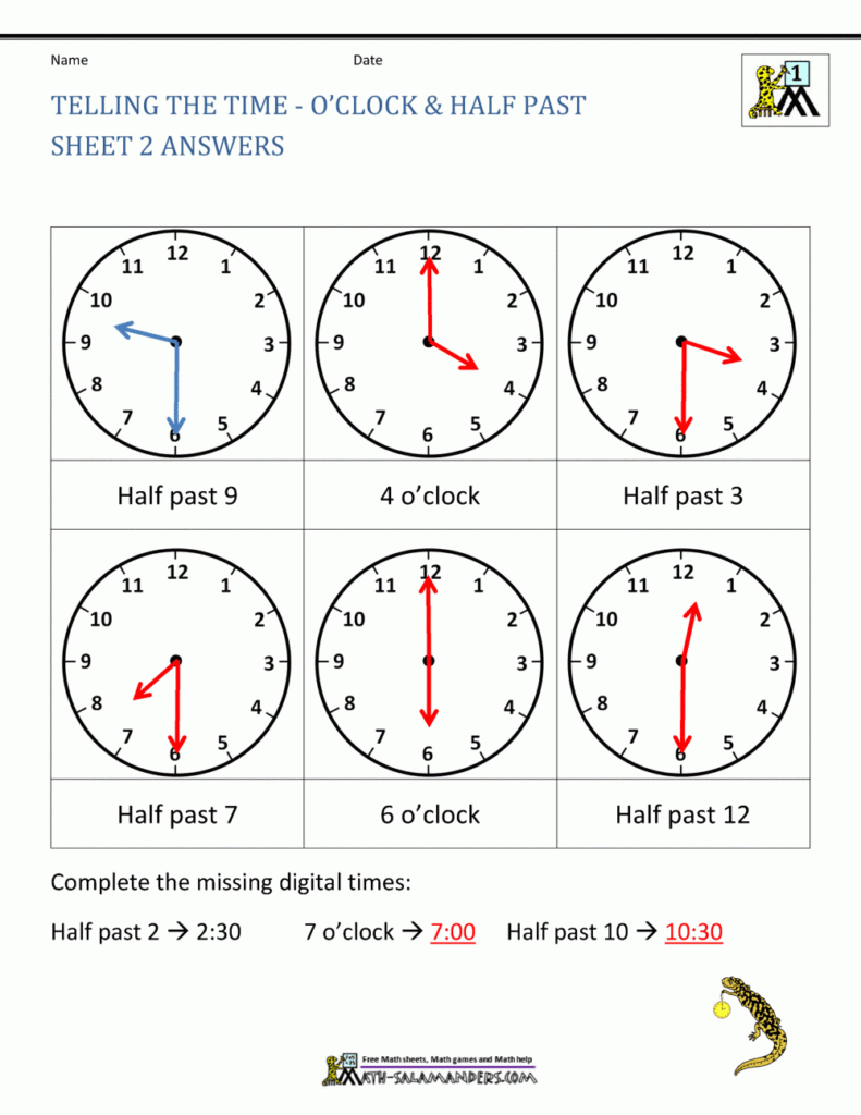 Telling Time Worksheets O clock And Half Past