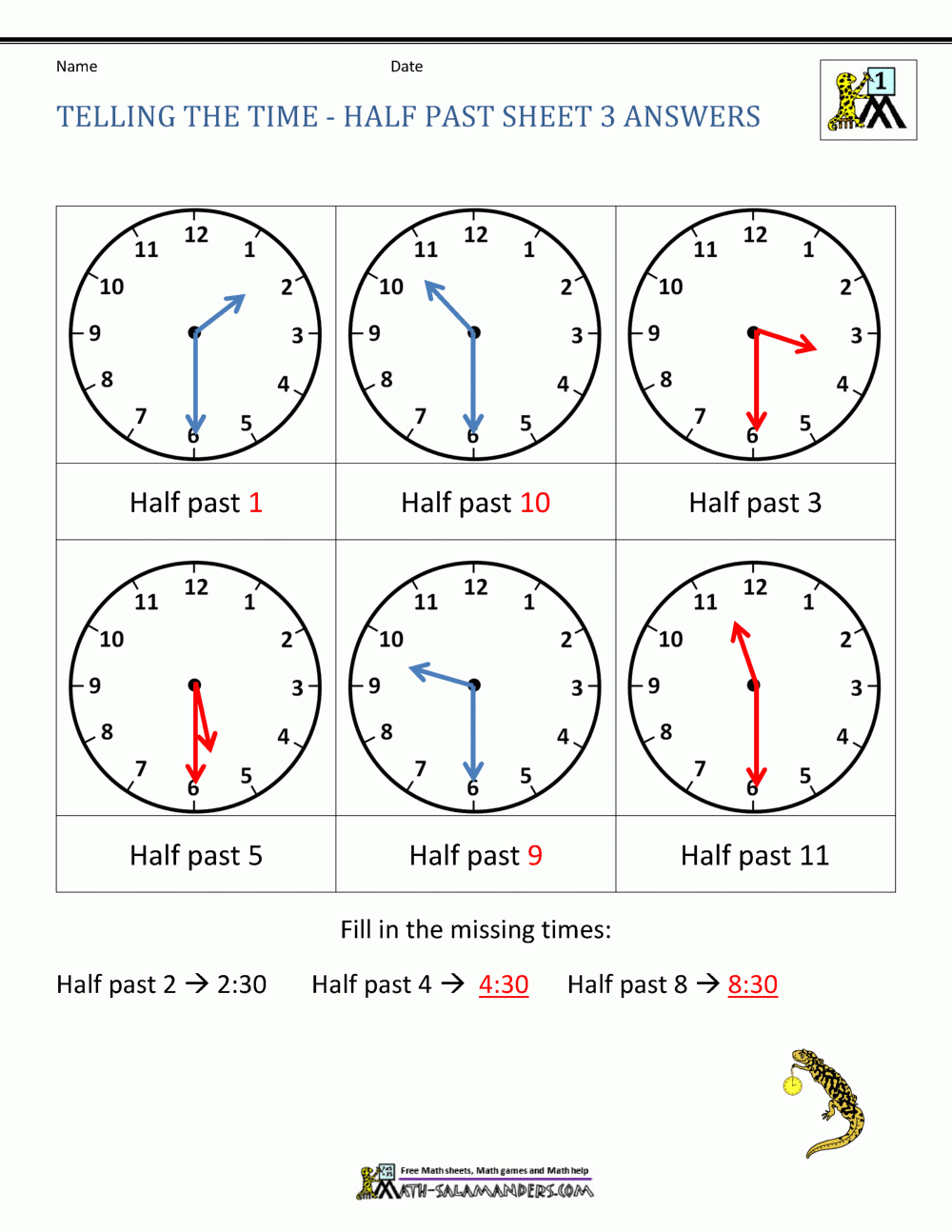 Time Worksheets Half Past And O Clock