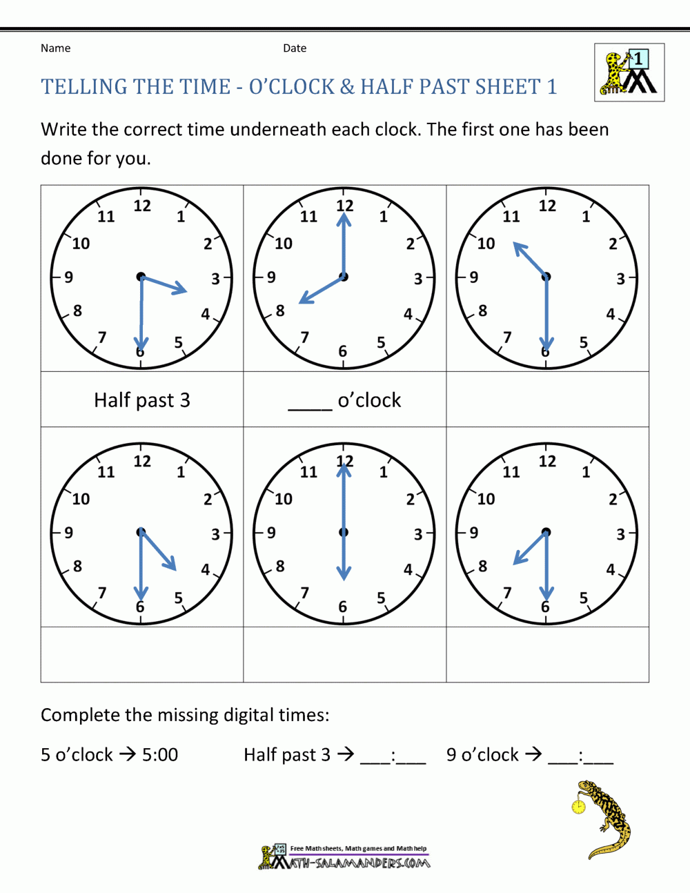 Half Past And O Clock Worksheet