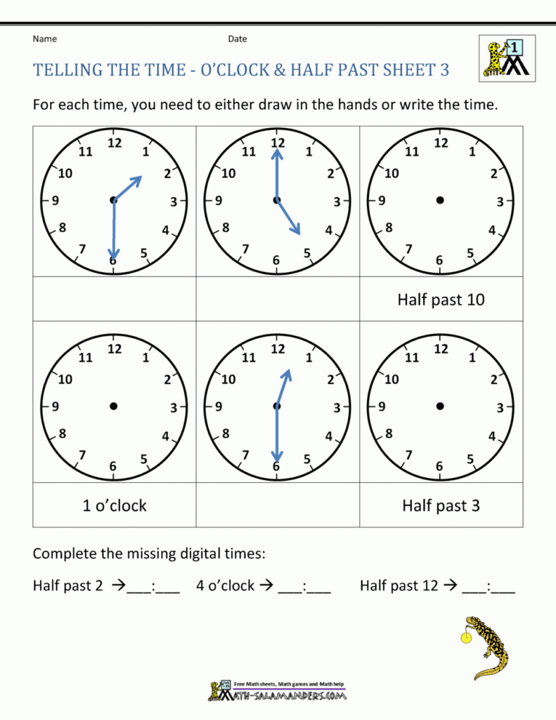 Telling Time Worksheets O clock And Half Past