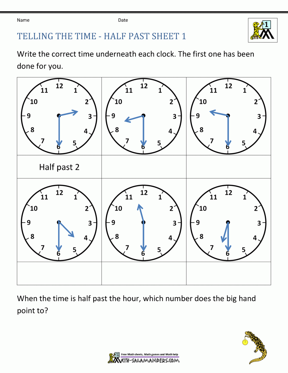 Half Past Worksheets Year 1