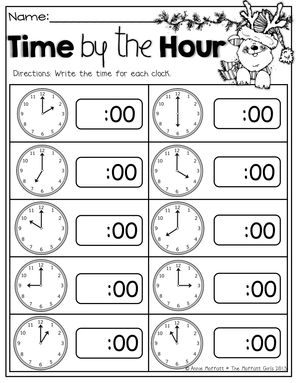 Time By The Hour Kindergarten Telling Time Kindergarten Math