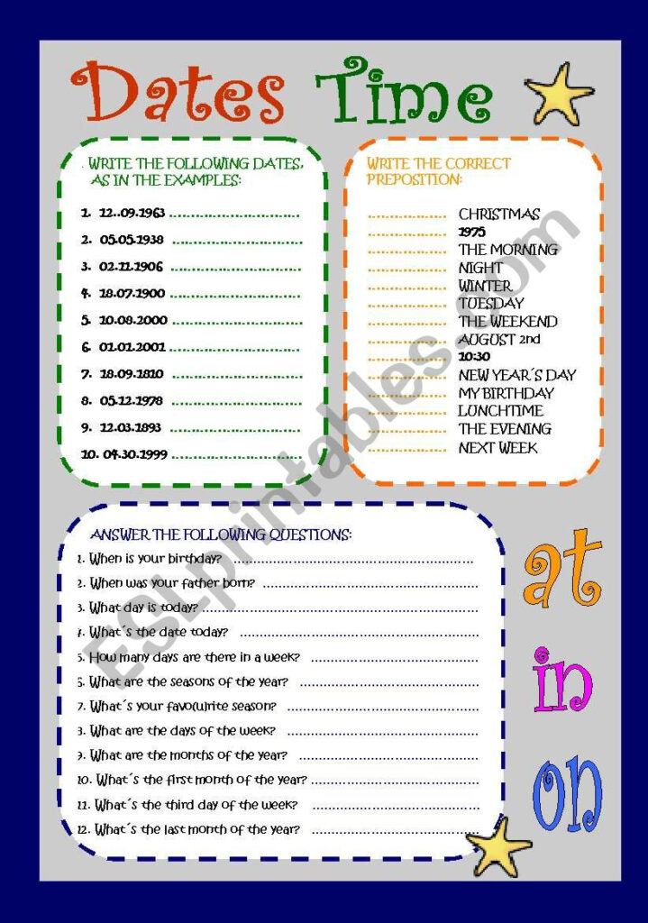 Time dates ESL Worksheet By Rachelnoval