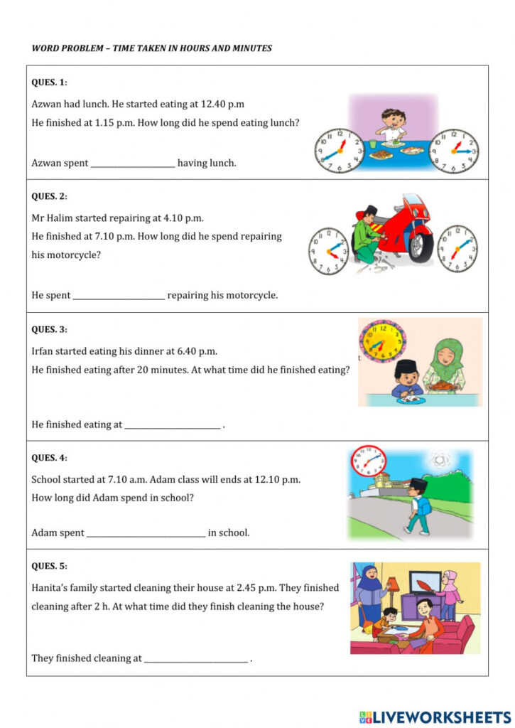 Time Duration Grade 2 Worksheet