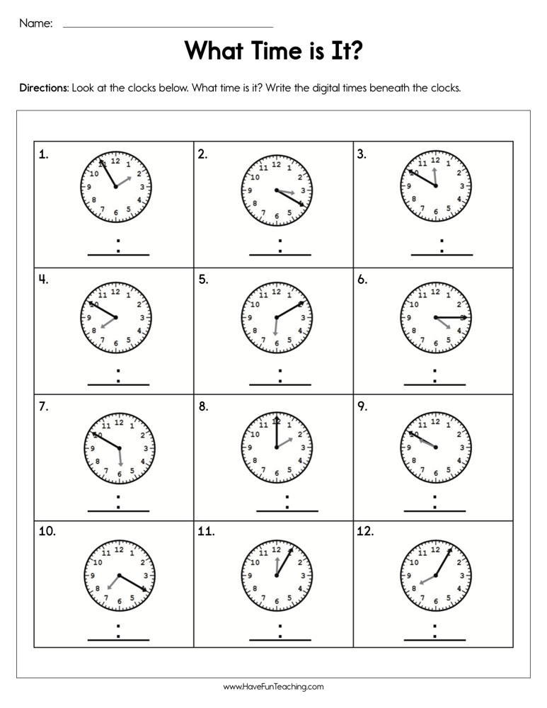 Time For Summer Freebie 2nd Grade Math Worksheets 2nd Telling Time 