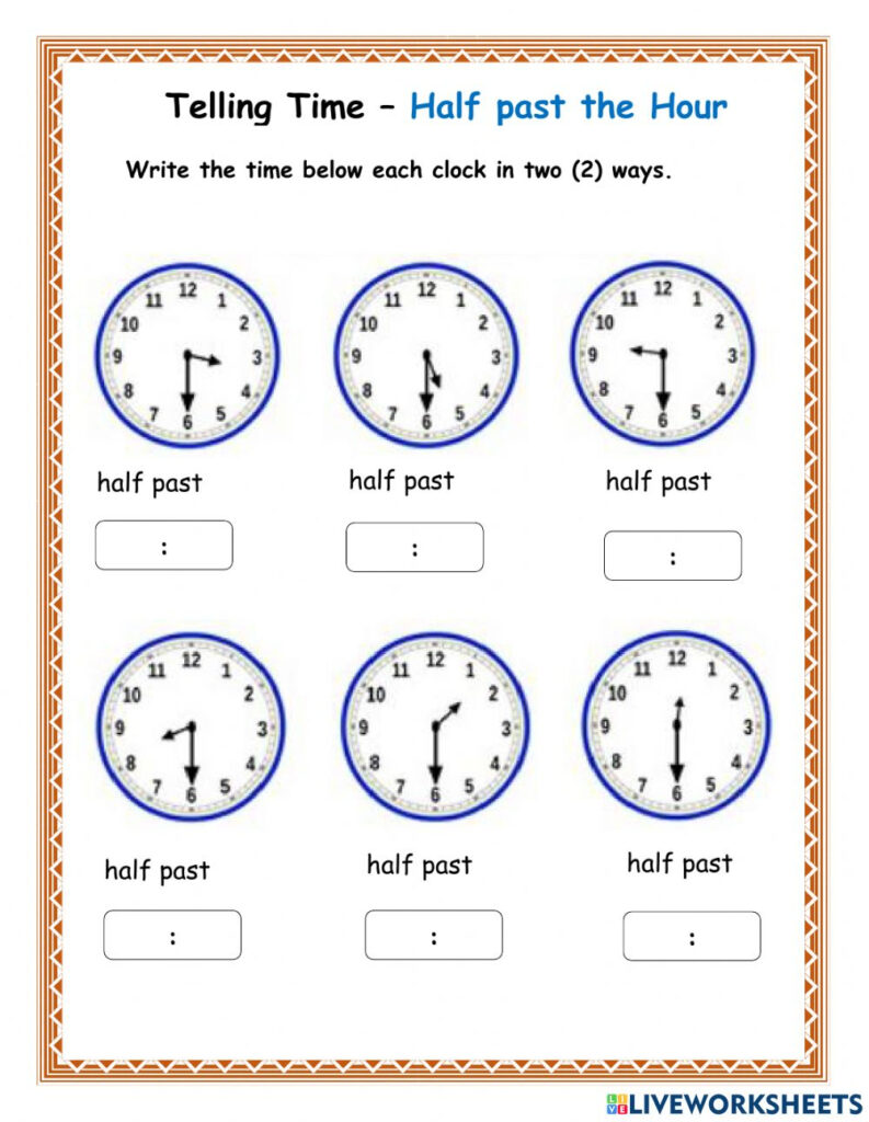 Time Half Past The Hour Worksheet