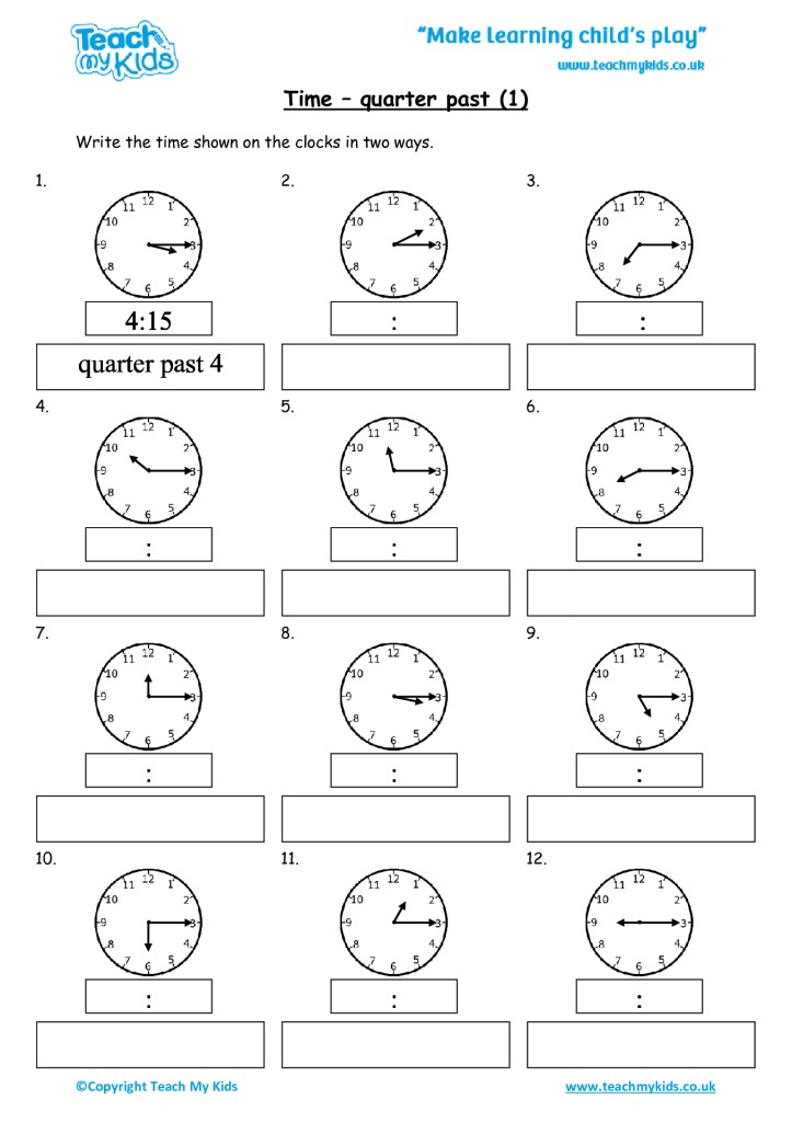 Quarter To And Past Worksheets