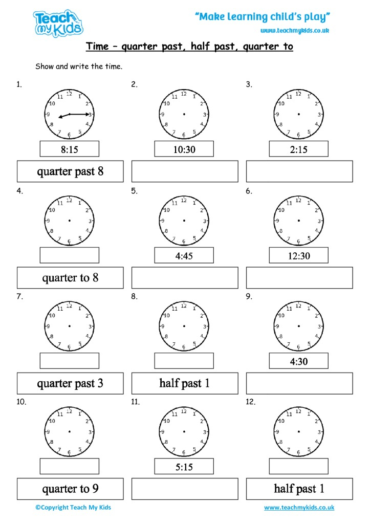 Time Quarter Past Half Past Quarter To TMK Education