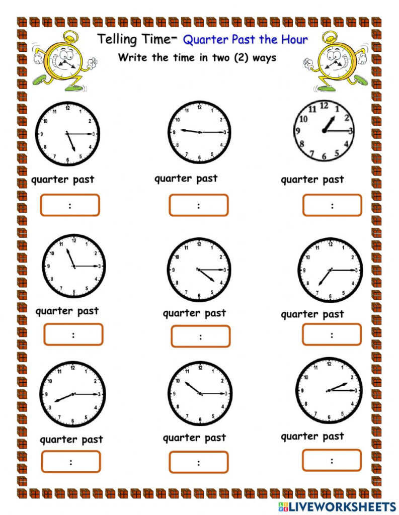 Time Quarter Past The Hour Worksheet