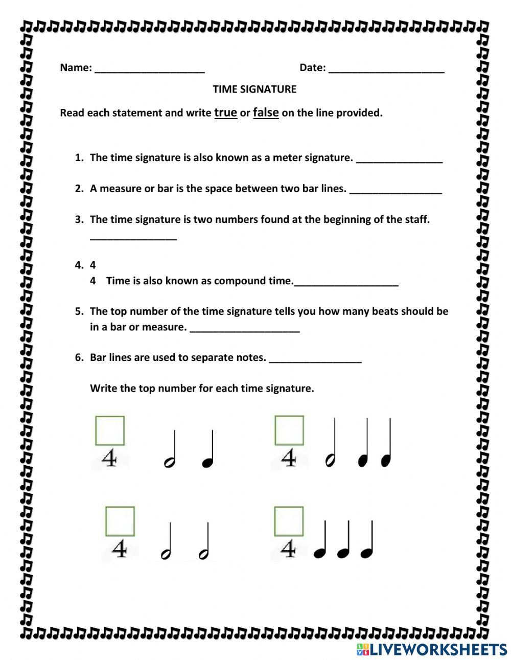 4/4 Time Signature Worksheet Answers