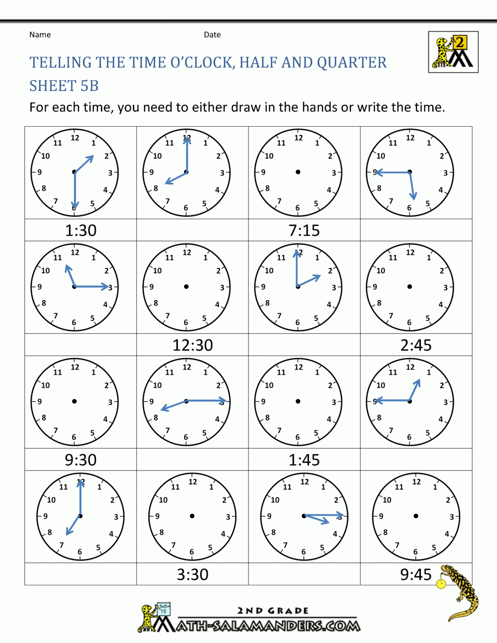Clock Time Questions Worksheet