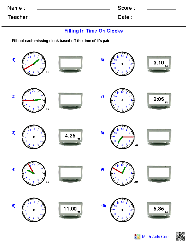 Clock Worksheets Year 5
