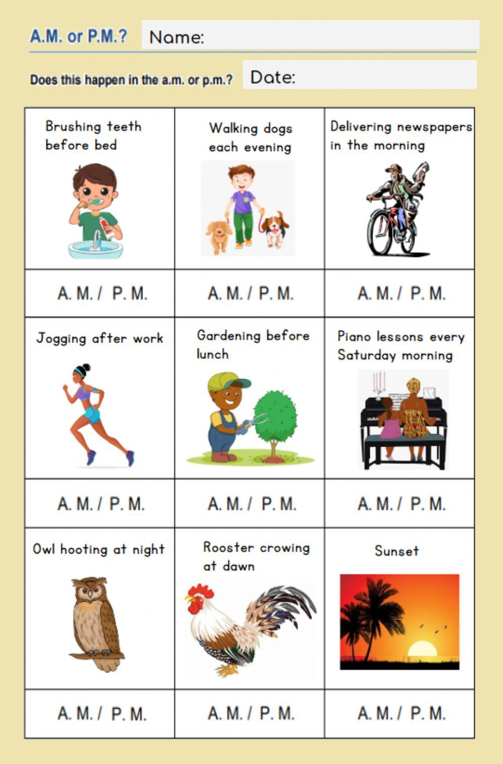 Telling Time Using Am And Pm Worksheets