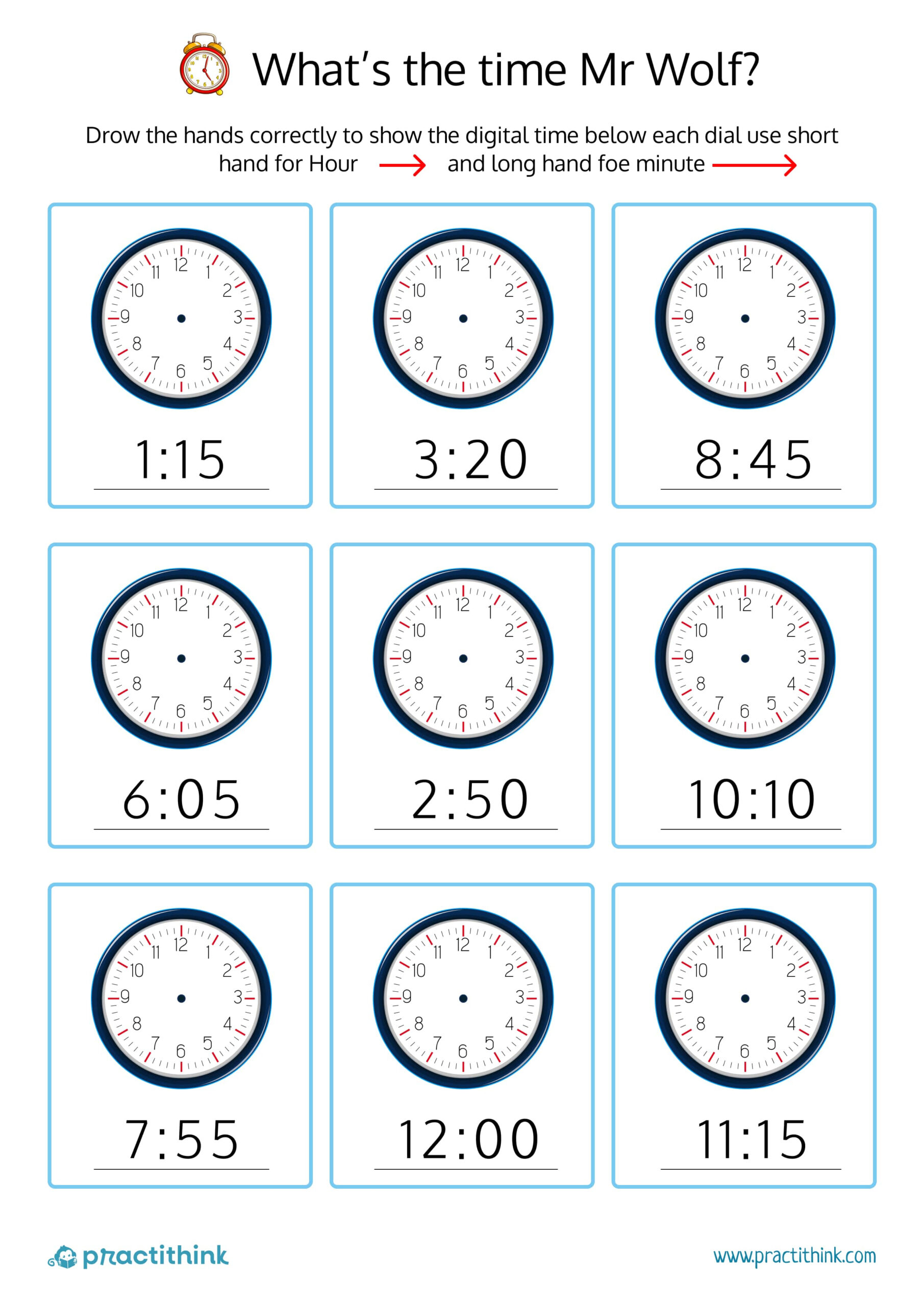 Worksheet Tell The Time Writing The Time analog Clocks