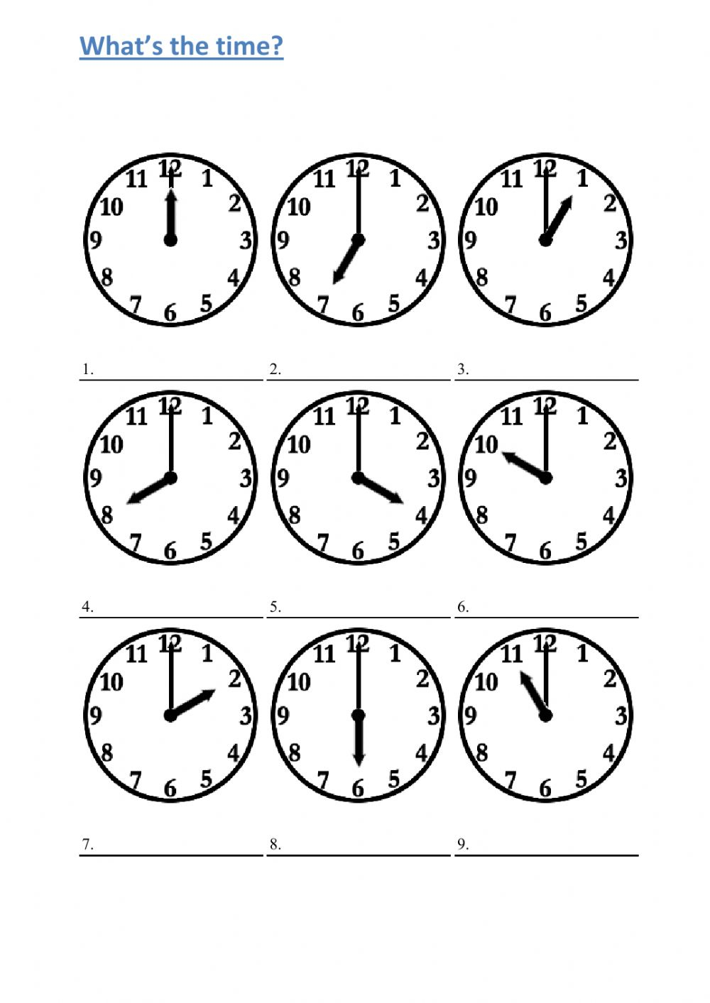 Worksheet O Clock